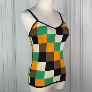 Rita Row - "Check‎ Jean Tank" - Knit Tank Top Checkered Square Pattern - XS